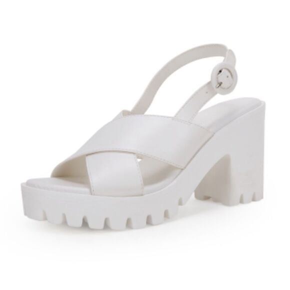 High Heel Platform Wedge White Criss-cross Ankle Strap Chunky Block Sandal - Picture 2 of 10